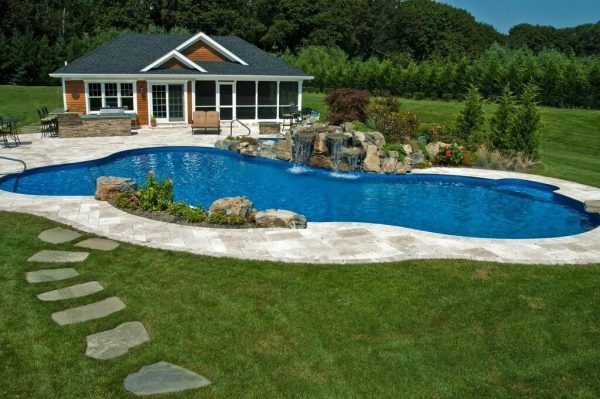 Pool House with Travertine Patio: