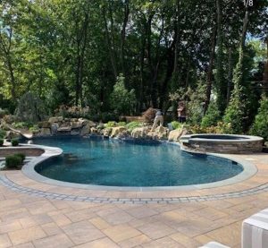 This different view of the project is also today’s feature photo (above). It shows the beautiful custom inlays we installed into their Cambridge patio.