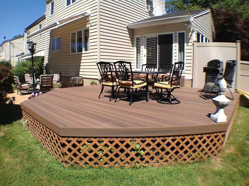 Fiberon Protect Advantage Cedar Capped Composite Decking: Lattice not only makes an attractive base, its gaps provide ventilation, thereby inhibiting mold growth underneath the deck. 
