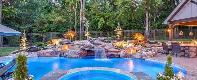 Completed Pool, Spa, and Water Feature for Pool Kings on DIY Network: For those not familiar with construction, it can be hard to imagine during the process what it will look like finished. But that’s what Deck and Patio and companies like Peek Pools and Spas are here for. It’s pretty spectacular finished, isn’t it?