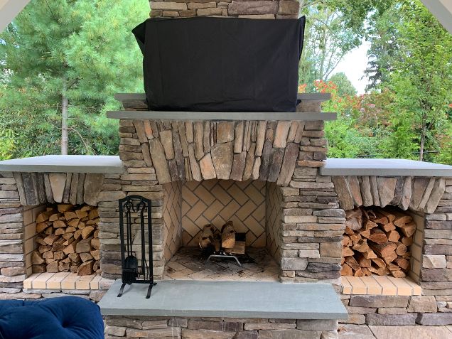 Custom Fireplace Design by Deck and Patio: