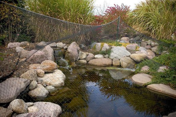 Installing Pond Netting: Aquascape’s Dave Kelly suggests tenting the net so it won’t sag into the pond when its full of leaves.  Photo: Aquascape Inc.