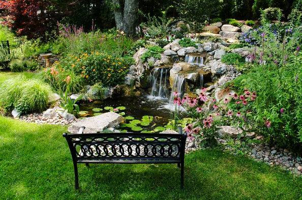 Backyard Pond and Waterfalls with Bench (Long Island/NY)