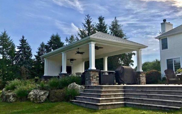 Backyard Pavilion with Ceiling Fans (Long Island/NY): Stately with lots of amenities for comfort, this pavilion is fit for a king.